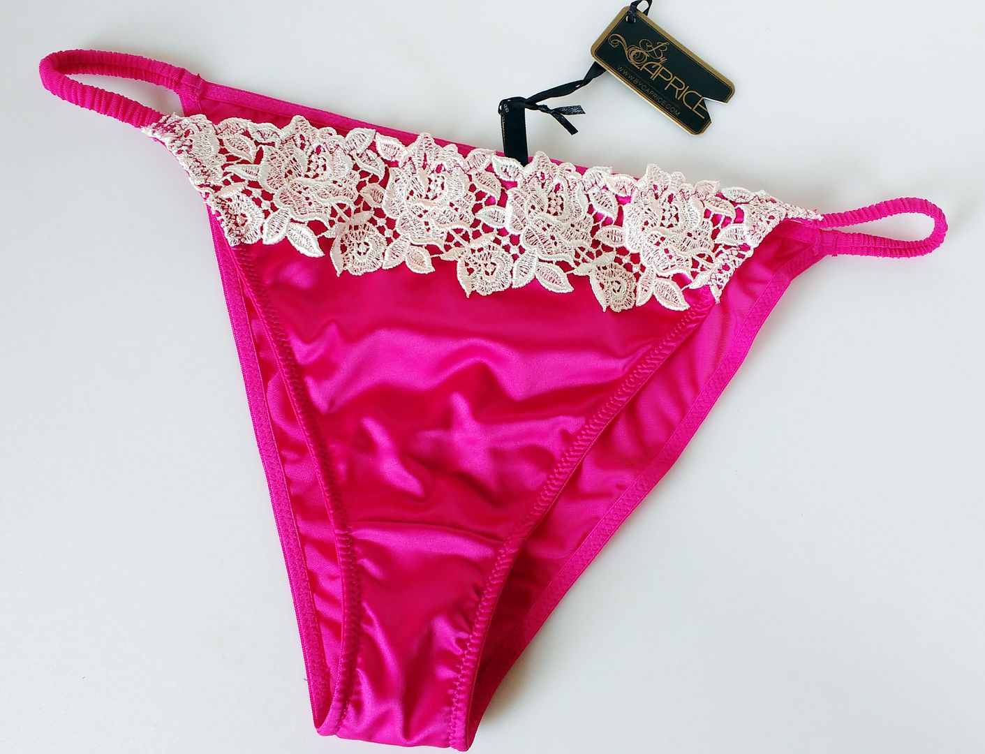 Sexy Raspberry Ivory Stretch Satin String Bikini Panties Tanga Knickers